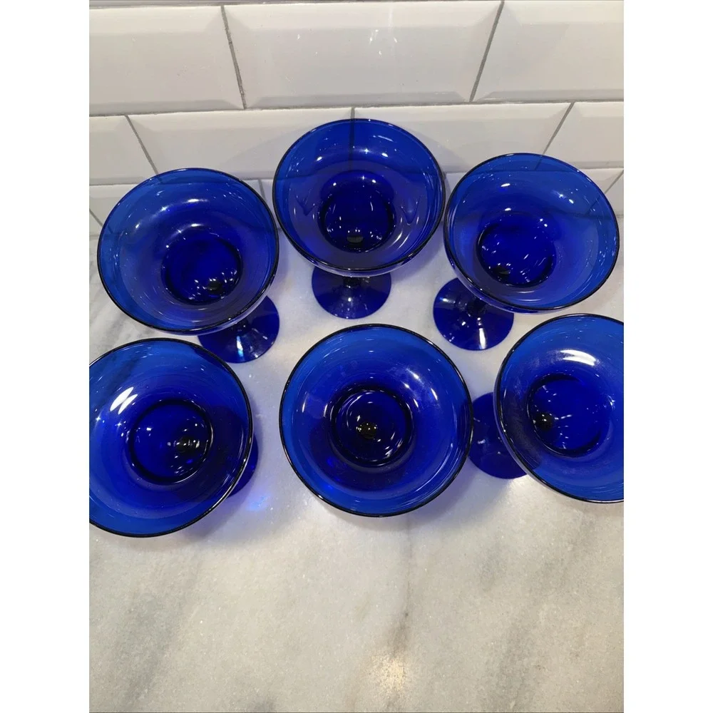 Set Of 6 Pier 1 Cobalt Blue Margarita‎ Glasses Elegant Classic Stemware GW009